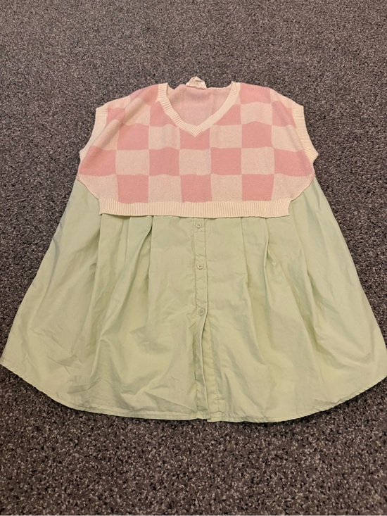 Fantastic Fawn Dresses & Skirts - Fantastic Fawn Pink Checker Knit Vest Over Mint Shirtdress